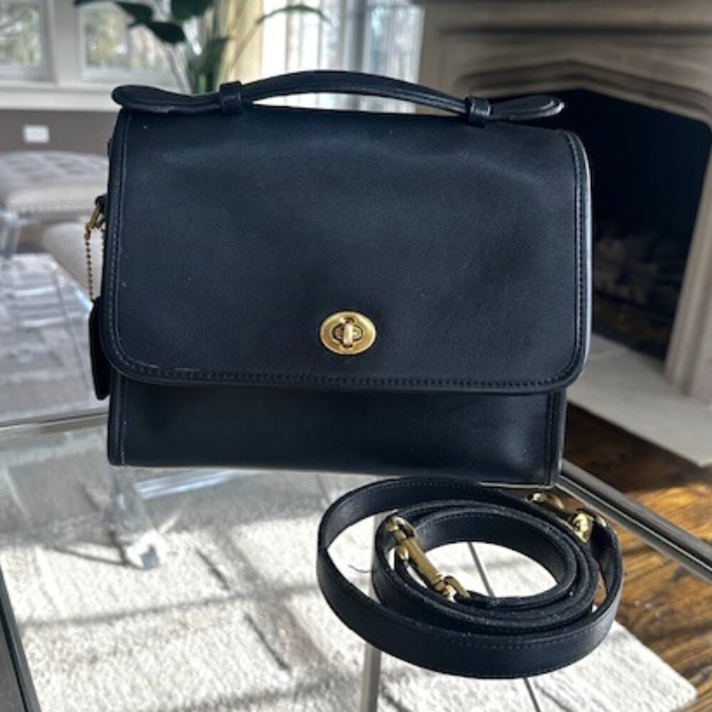 Vintage Coach Court 9870 Black Leather Brass Crossbody Shoulder Bag w/Hangtag